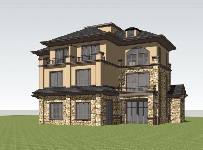 Sketchup别墅模型|双拼别墅，法式古典风格