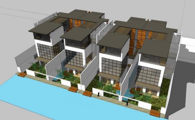 Sketchup别墅模型|联排别墅，现代风格