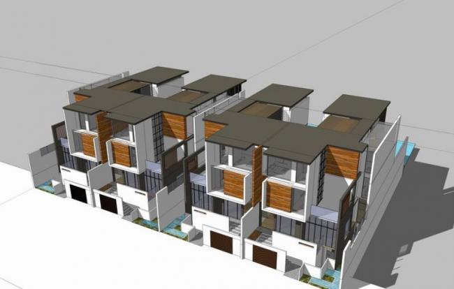 Sketchup别墅模型|联排别墅，现代风格