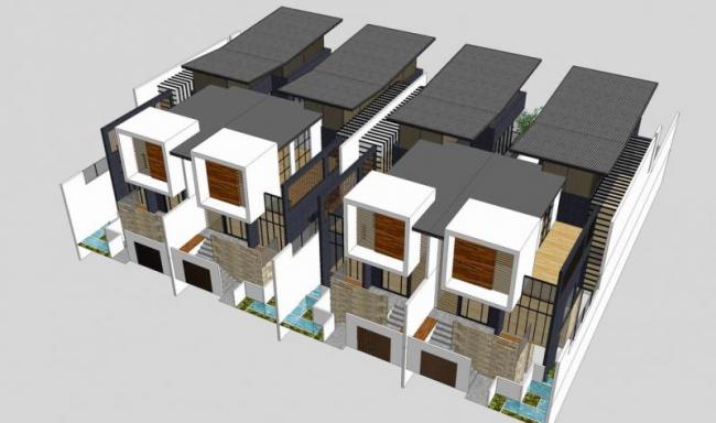 Sketchup别墅模型|联排别墅，现代风格