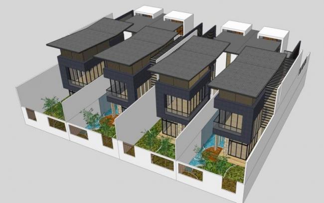 Sketchup别墅模型|联排别墅，现代风格