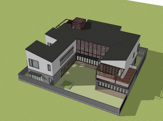 Sketchup别墅模型|独栋别墅，新中式风格