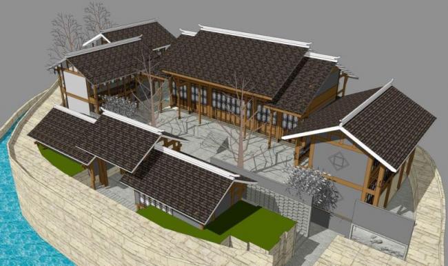 Sketchup别墅模型|多层别墅农家院民宿，中式风格