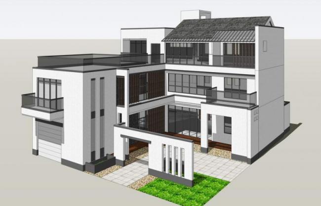 Sketchup别墅模型|独栋别墅，中式风格
