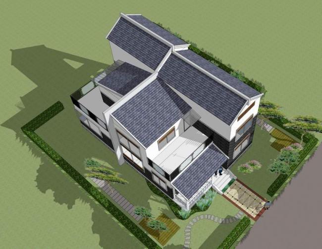 Sketchup别墅模型|独栋别墅，叠拼，中式风格
