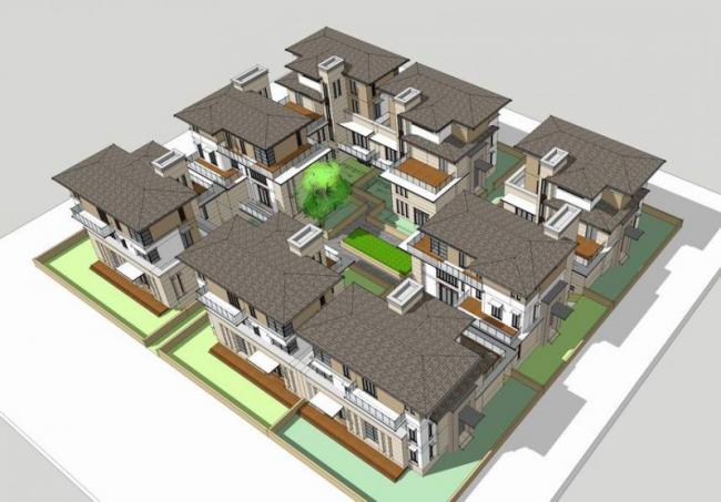 Sketchup别墅模型|联排别墅，欧式法式，古典风格