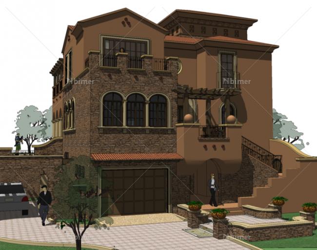 Sketchup别墅模型|独栋别墅，泉水湾，西班牙风格，古典风格