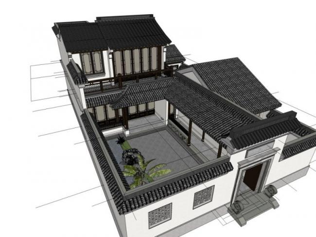 Sketchup别墅模型|独栋别墅，中式风格