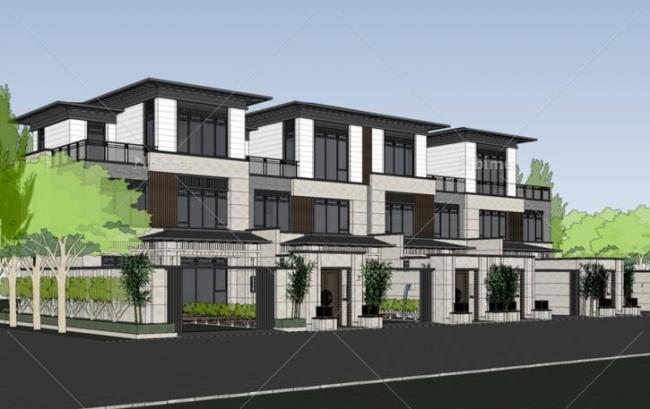 Sketchup别墅模型|联排别墅，豪宅，新中式风格