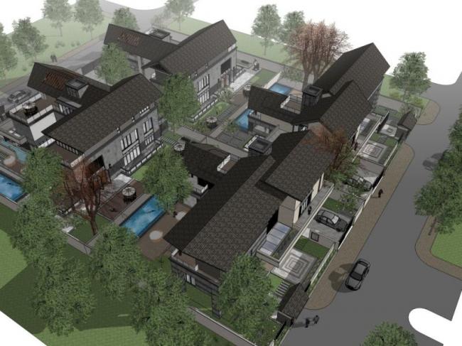 Sketchup别墅模型|联排别墅，中式风格