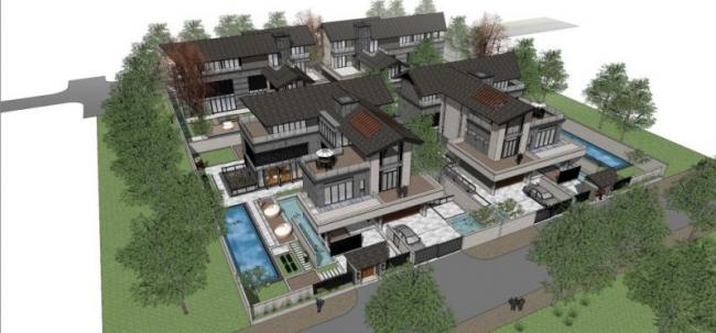 Sketchup别墅模型|联排别墅，中式风格