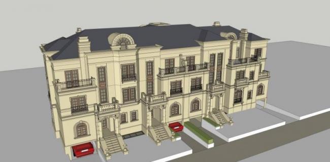 Sketchup别墅模型|联排别墅，法式风格，古典风格