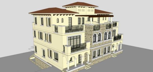 Sketchup别墅模型|叠拼别墅，地中海风格，古典风格