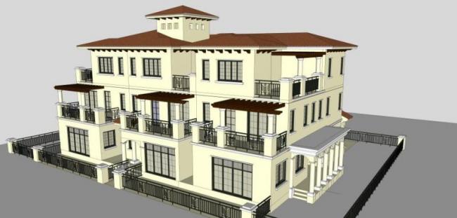 Sketchup别墅模型|叠拼别墅，地中海风格，古典风格