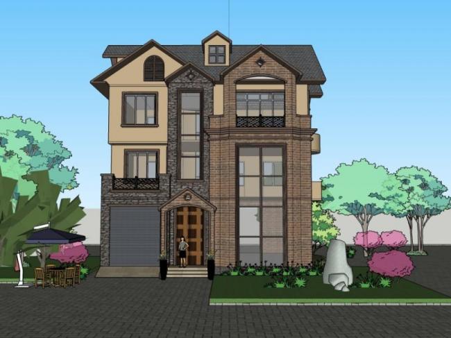 Sketchup别墅模型|叠拼别墅，古典风格