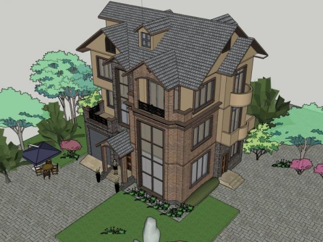 Sketchup别墅模型|叠拼别墅，古典风格