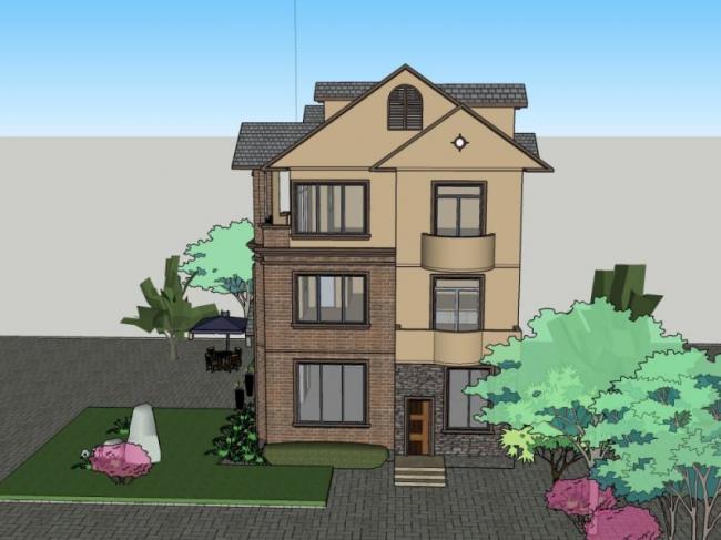 Sketchup别墅模型|叠拼别墅，古典风格