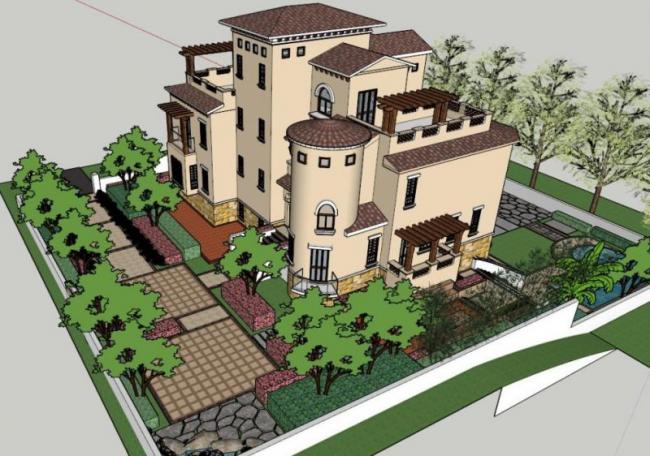 Sketchup别墅模型|叠拼别墅，古典风格