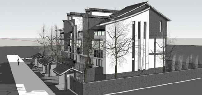 Sketchup别墅模型|联排别墅，徽派民居风格