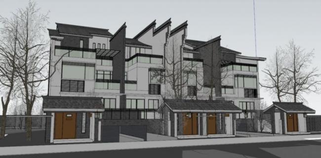 Sketchup别墅模型|联排别墅，徽派民居风格