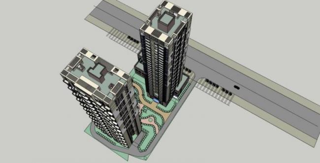 Sketchup别墅模型|高层住宅，底层商业，现代风格