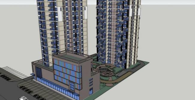 Sketchup别墅模型|高层住宅，底层商业，现代风格