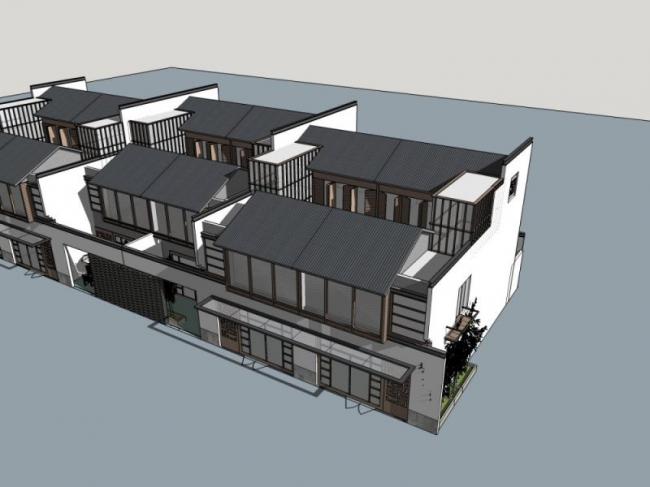 Sketchup别墅模型|联排别墅，东方新古典