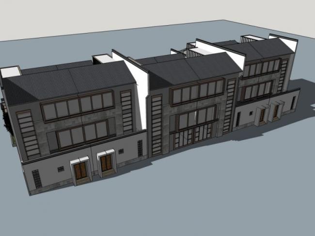 Sketchup别墅模型|联排别墅，东方新古典