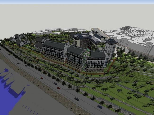 Sketchup别墅模型|叠拼别墅，现代中式风格，多层酒店