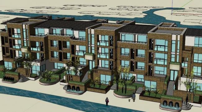 Sketchup别墅模型|联排别墅，现代风格