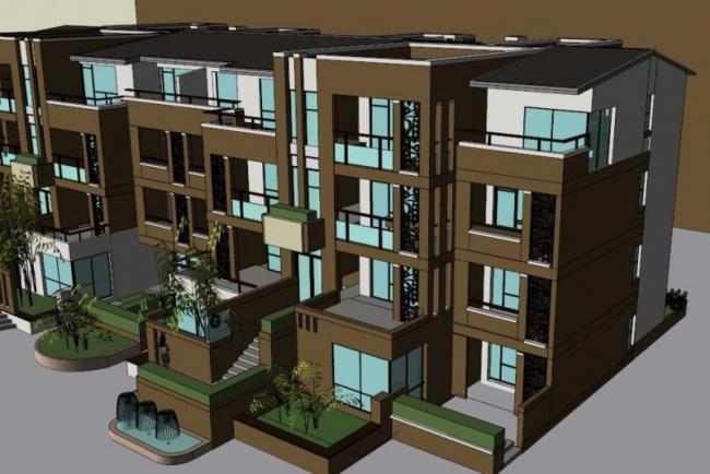 Sketchup别墅模型|联排别墅，现代风格