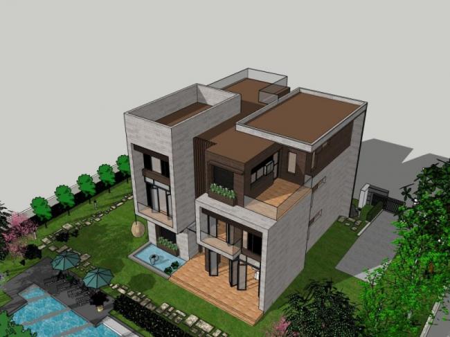 Sketchup别墅模型|独栋别墅，现代风格