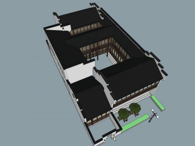 Sketchup别墅模型|四合院，现代中式风格