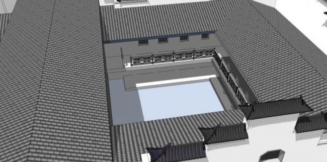 Sketchup别墅模型|多层民居别墅，徽派风格