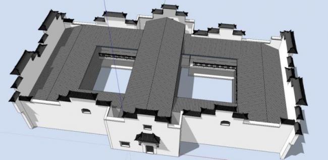 Sketchup别墅模型|多层民居别墅，徽派风格