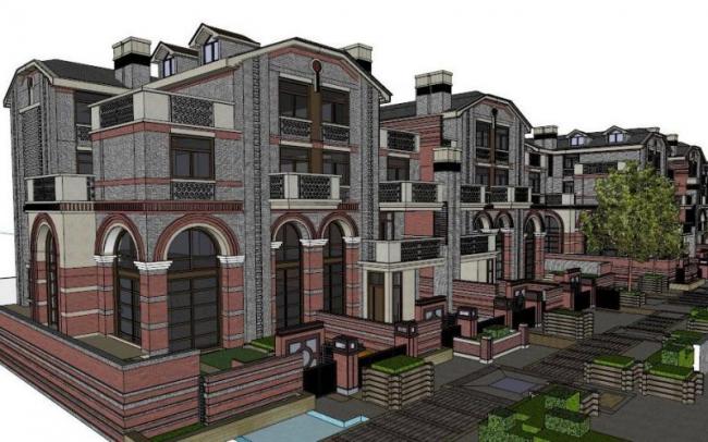 Sketchup别墅模型|联排别墅，现代风格