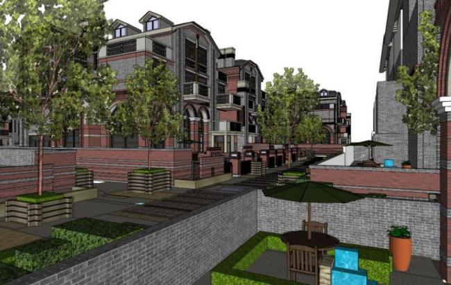 Sketchup别墅模型|联排别墅，现代风格