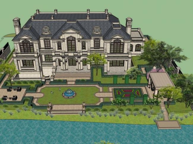 Sketchup别墅模型|叠拼别墅，法式古典风格