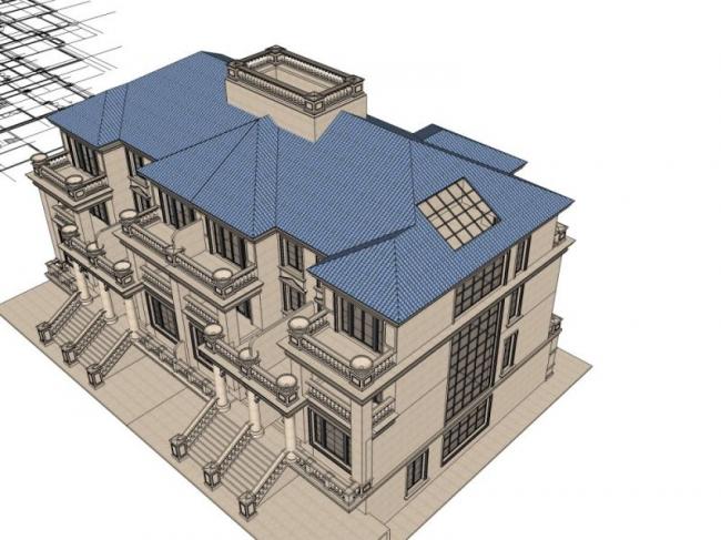 Sketchup别墅模型|叠拼别墅，古典风格