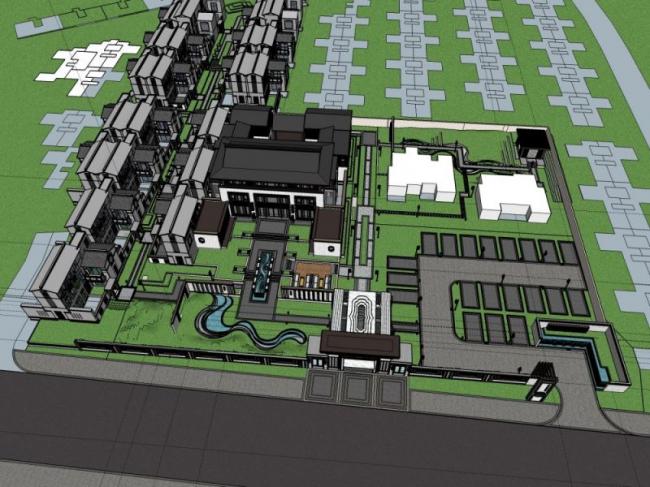 Sketchup别墅模型|别墅群，联排别墅，东方新古典，中式风格