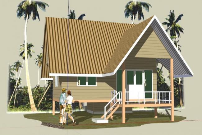 Sketchup别墅模型|海边吊脚楼别墅，现代风格