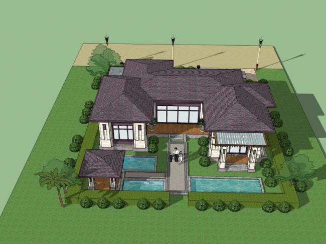 Sketchup别墅模型|独栋别墅，现代风格