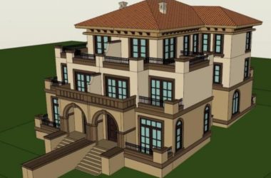 Sketchup别墅模型|双拼别墅，托斯卡纳风格，古典风格-BIM建筑网