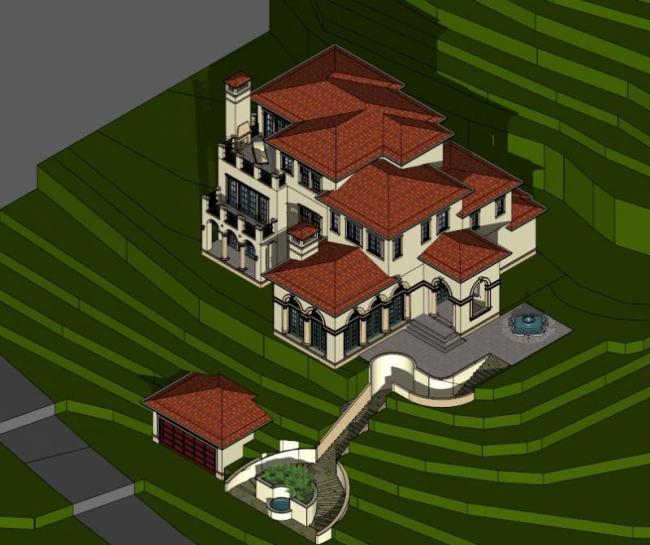 Sketchup别墅模型|台地别墅，叠拼山地别墅，古典风格