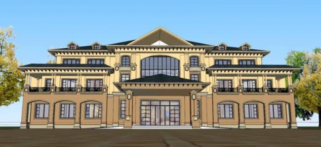 Sketchup别墅模型|叠拼别墅，古典风格