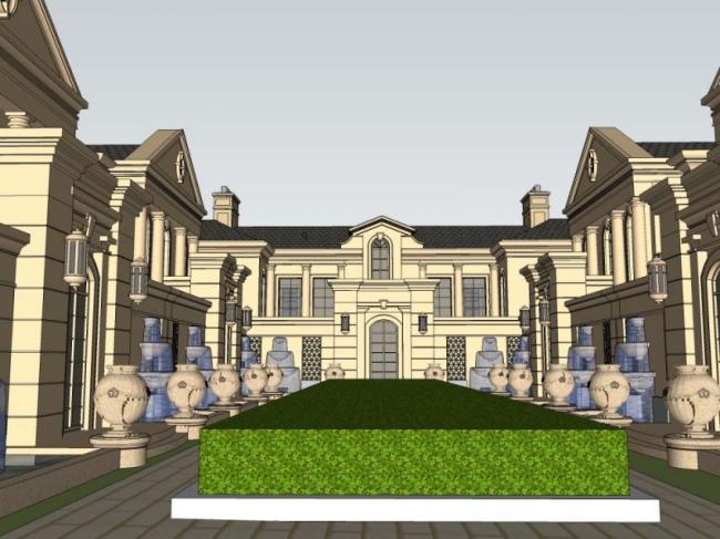 Sketchup别墅模型|联排别墅，古典风格