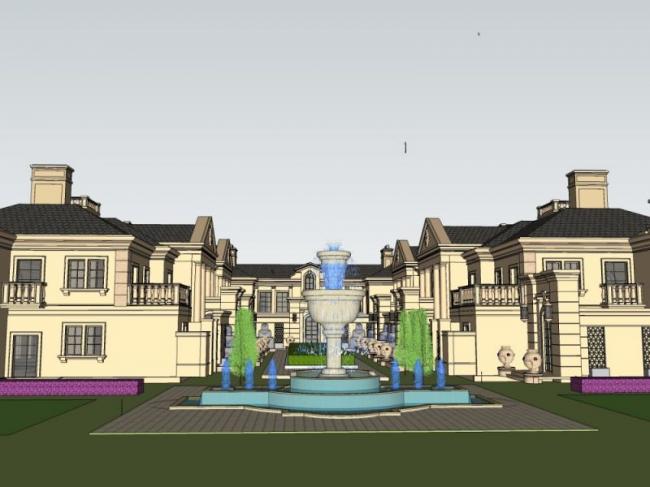 Sketchup别墅模型|联排别墅，古典风格