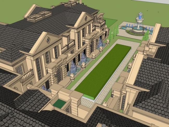 Sketchup别墅模型|联排别墅，古典风格