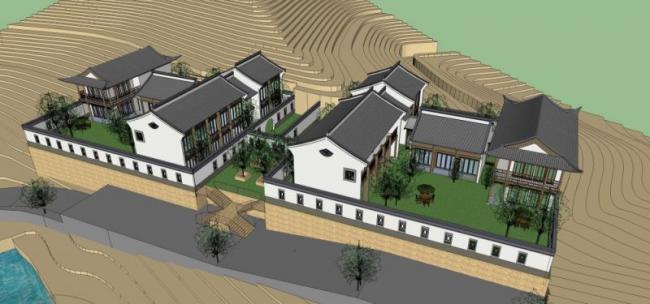 Sketchup别墅模型|别墅，中式风格