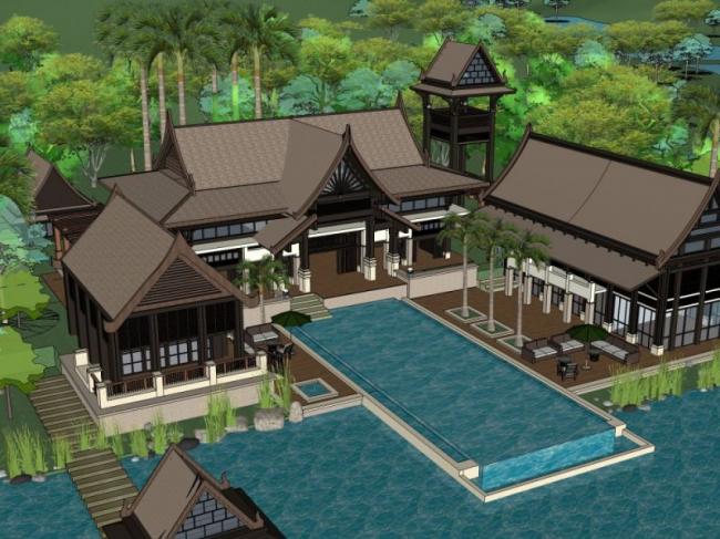 Sketchup别墅模型|独栋别墅，古典风格